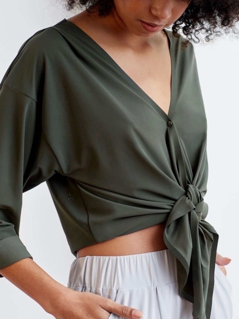 ADAY 5 in 1 That's A Wrap Top Long Sleeve Convertible Olive Green Large